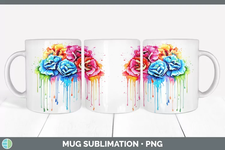 Watercolor Rainbow Carnation Mug Wrap | Sublimation Coffee C