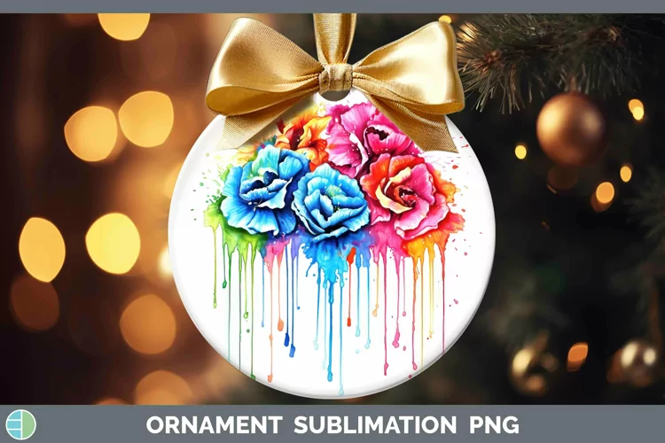 Watercolor Rainbow Carnation Ornament | Sublimation Bauble D