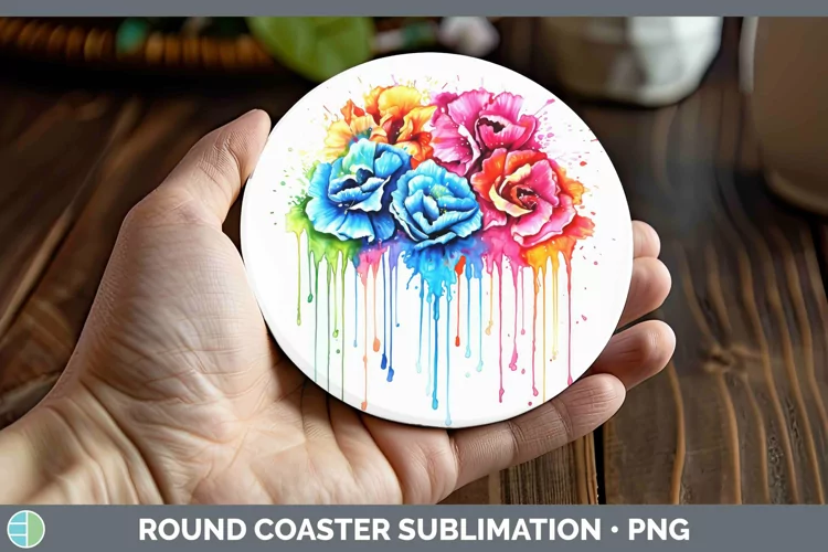 Watercolor Rainbow Carnation Round Coaster | Sublimation Coa