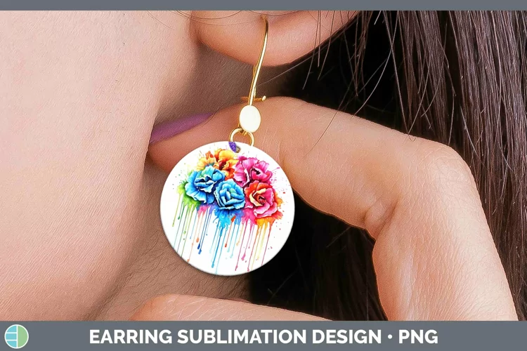Watercolor Rainbow Carnation Round Earrings | Sublimation Ea