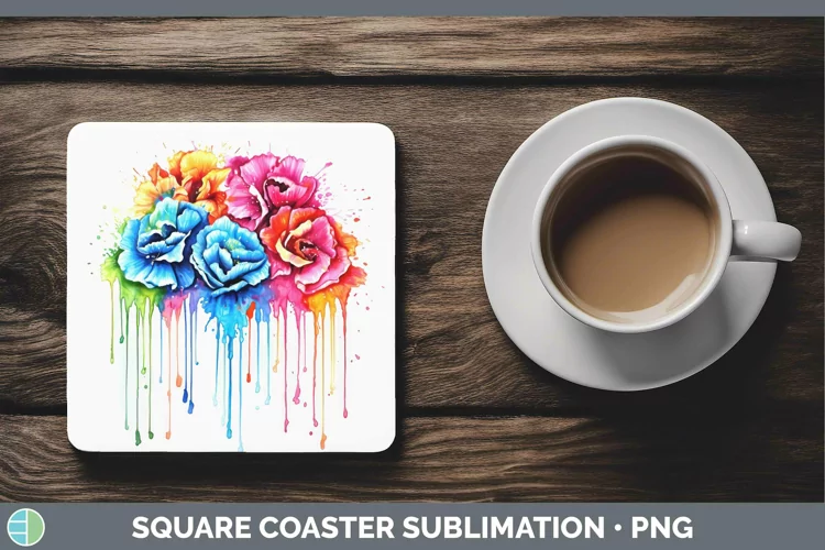 Watercolor Rainbow Carnation Square Coaster | Sublimation Co