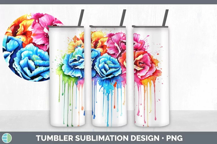 Watercolor Rainbow Carnation Tumbler | Sublimation 20 oz Ski