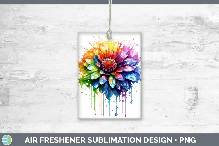 Watercolor Rainbow Chrysanthemum Air Freshener | Sublimation