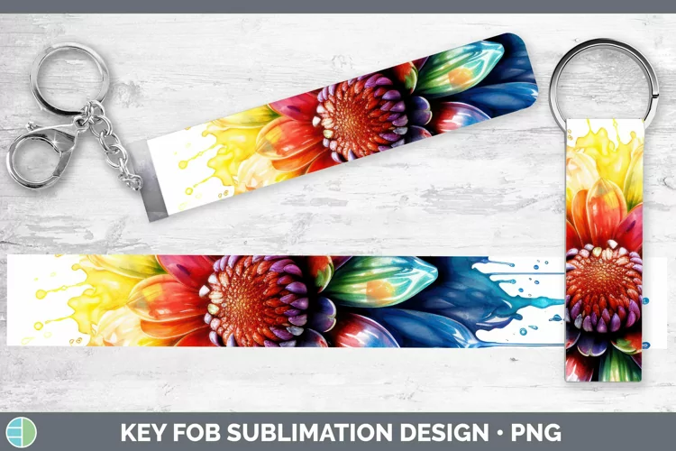 Watercolor Rainbow Chrysanthemum Key Fob | Sublimation Wrist