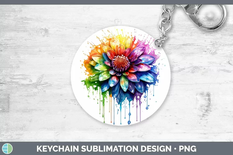 Watercolor Rainbow Chrysanthemum Keychain | Sublimation Keyr
