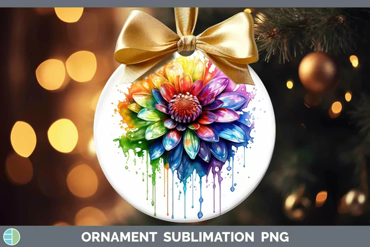 Watercolor Rainbow Chrysanthemum Ornament | Sublimation Baub