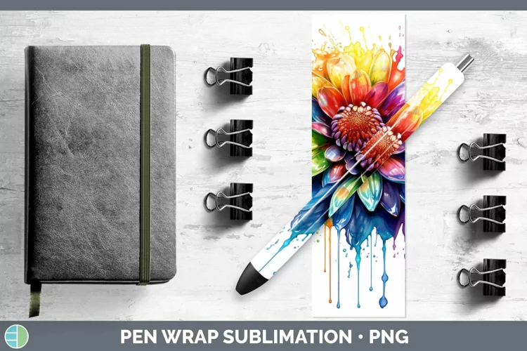 Watercolor Rainbow Chrysanthemum Pen Wrap | Sublimation Epox
