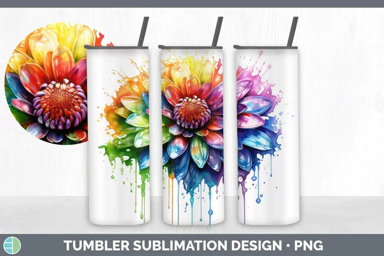 Watercolor Rainbow Chrysanthemum Tumbler | Sublimation 20 oz