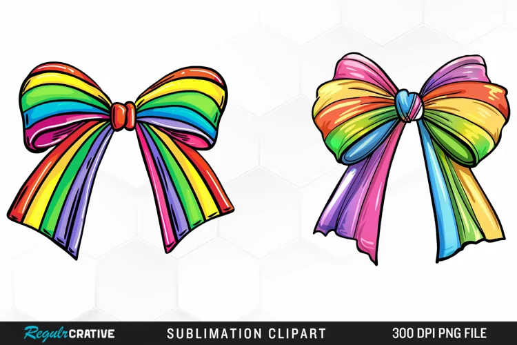 Watercolor Rainbow Bow Graphic Clipart