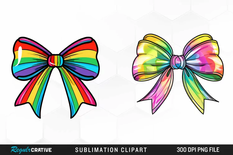 Watercolor Rainbow Bow Graphic Clipart