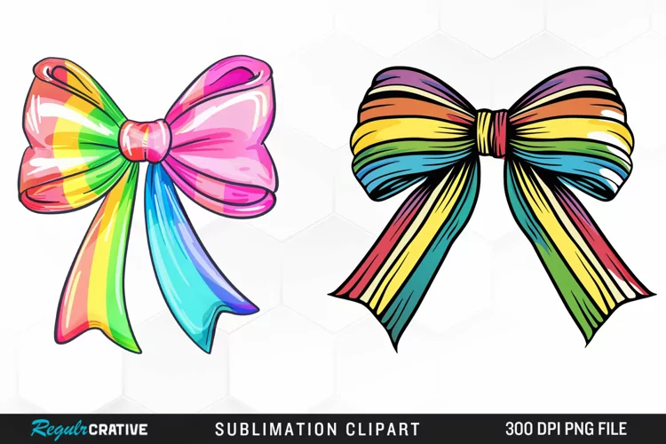 Watercolor Rainbow Bow Graphic Clipart