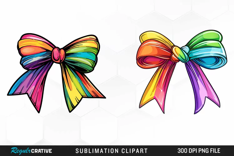 Watercolor Rainbow Bow Graphic Clipart