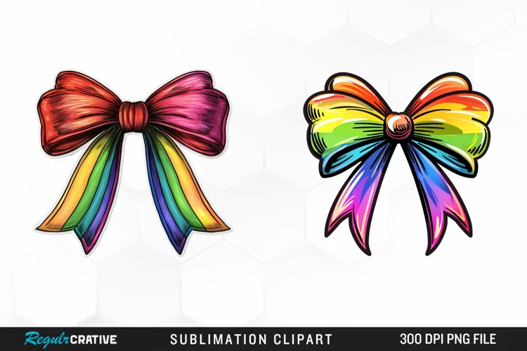 Watercolor Rainbow Bow Graphic Clipart