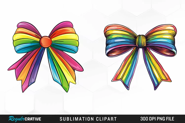 Watercolor Rainbow Bow Graphic Clipart