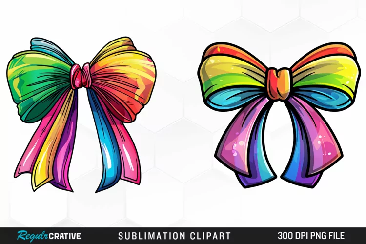Watercolor Rainbow Bow Graphic Clipart