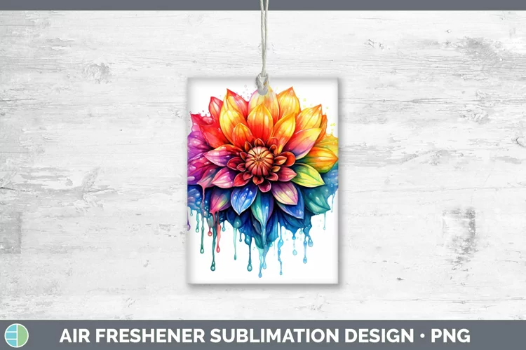 Watercolor Rainbow Dahlia Air Freshener | Sublimation Car Fr