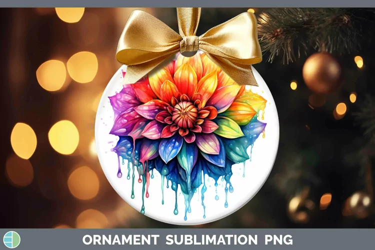 Watercolor Rainbow Dahlia Ornament | Sublimation Bauble Desi
