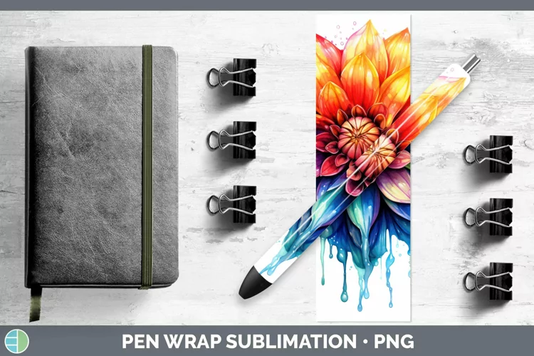 Watercolor Rainbow Dahlia Pen Wrap | Sublimation Epoxy Pen D