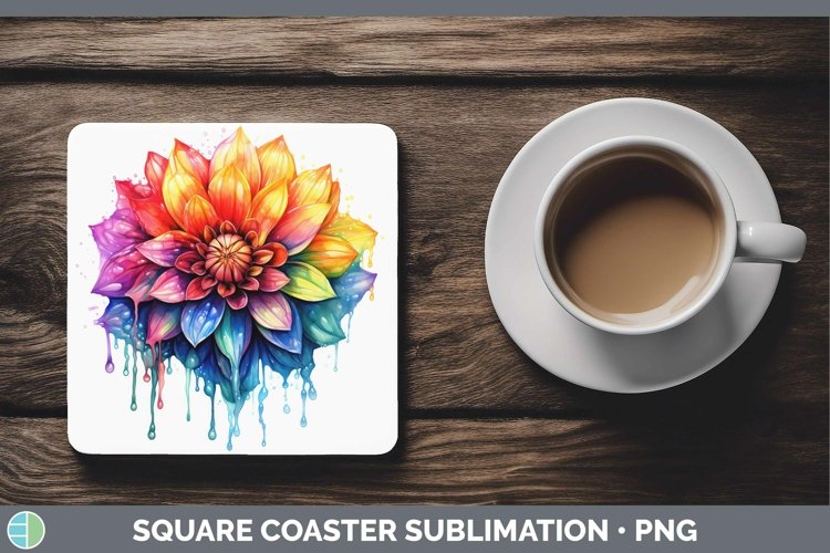 Watercolor Rainbow Dahlia Square Coaster | Sublimation Coast