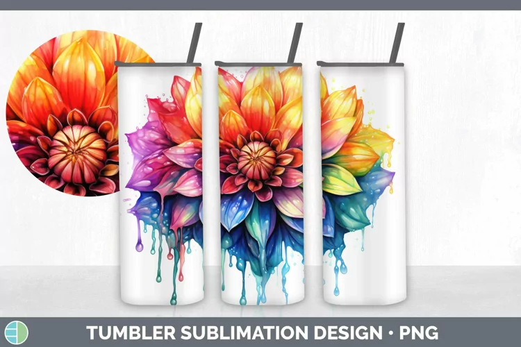 Watercolor Rainbow Dahlia Tumbler | Sublimation 20 oz Skinny