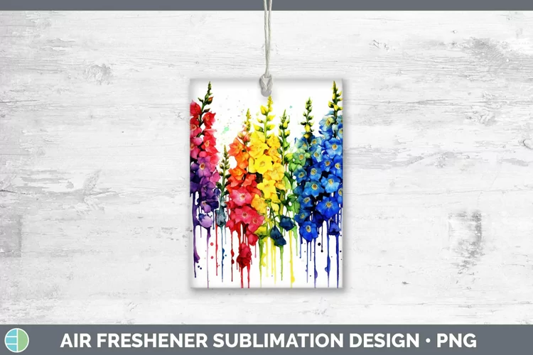 Watercolor Rainbow Delphinium Air Freshener | Sublimation Ca