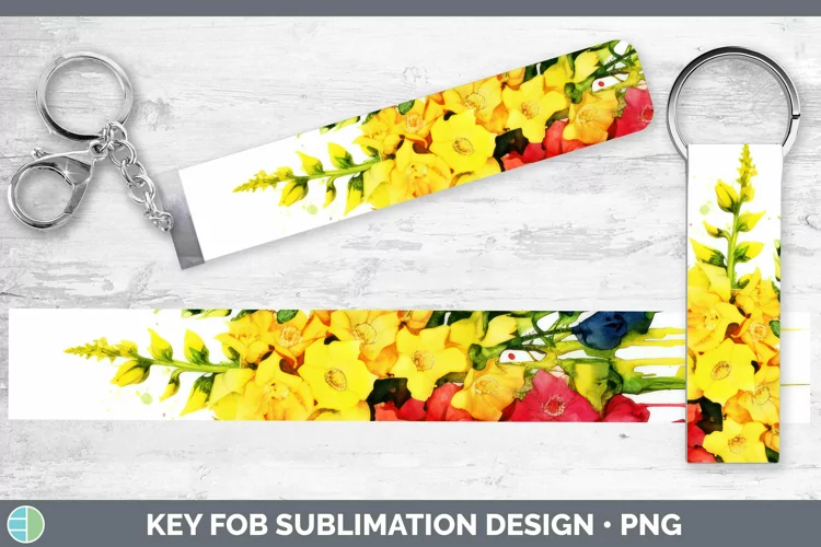 Watercolor Rainbow Delphinium Key Fob | Sublimation Wristlet