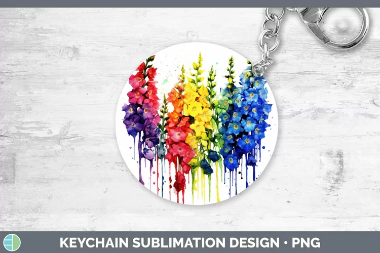 Watercolor Rainbow Delphinium Keychain | Sublimation Keyring