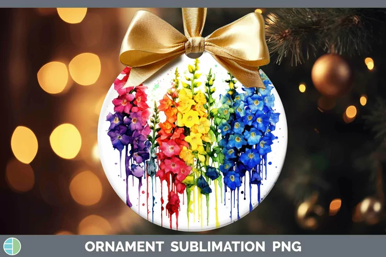 Watercolor Rainbow Delphinium Ornament | Sublimation Bauble