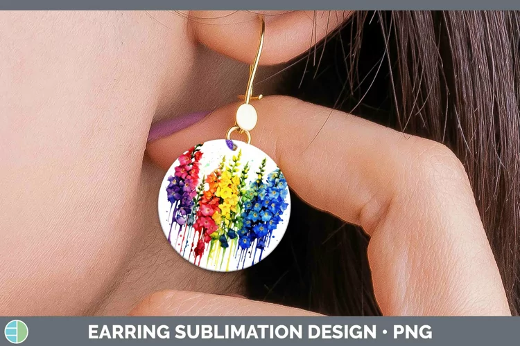 Watercolor Rainbow Delphinium Round Earrings | Sublimation E