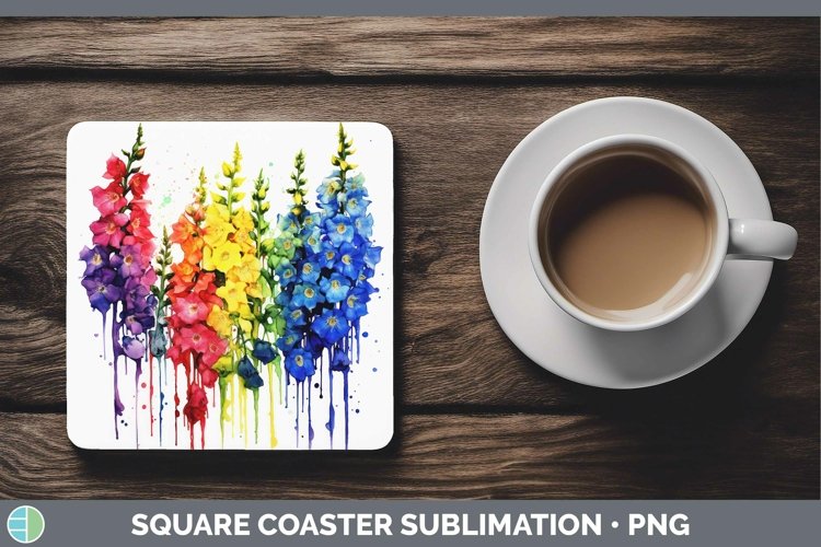 GorgeousWatercolor Rainbow Square Coaster design.