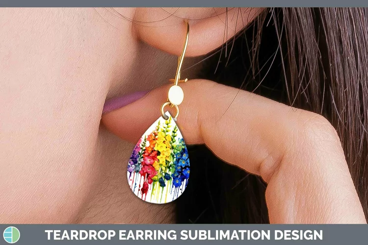 Watercolor Rainbow Delphinium Teardrop Earrings | Sublimatio