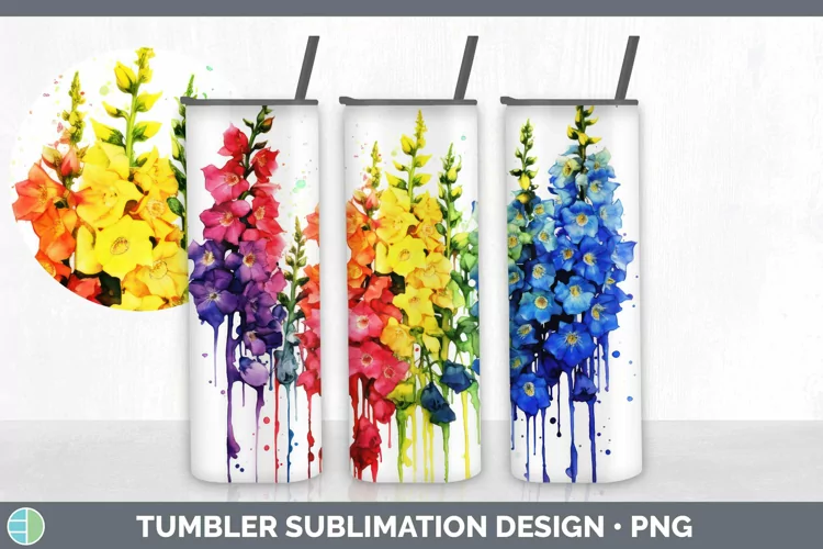 Watercolor Rainbow Delphinium Tumbler | Sublimation 20 oz Sk