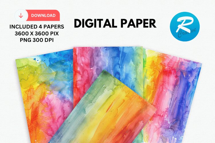 Watercolor Rainbow Digital Paper, Rainbow Background