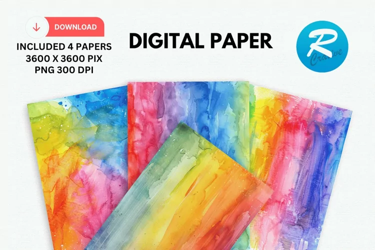 Watercolor Rainbow Digital Paper, Rainbow Background