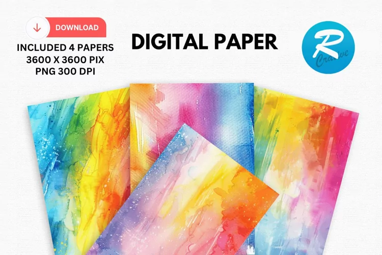 Watercolor Rainbow Digital Paper, Rainbow Background