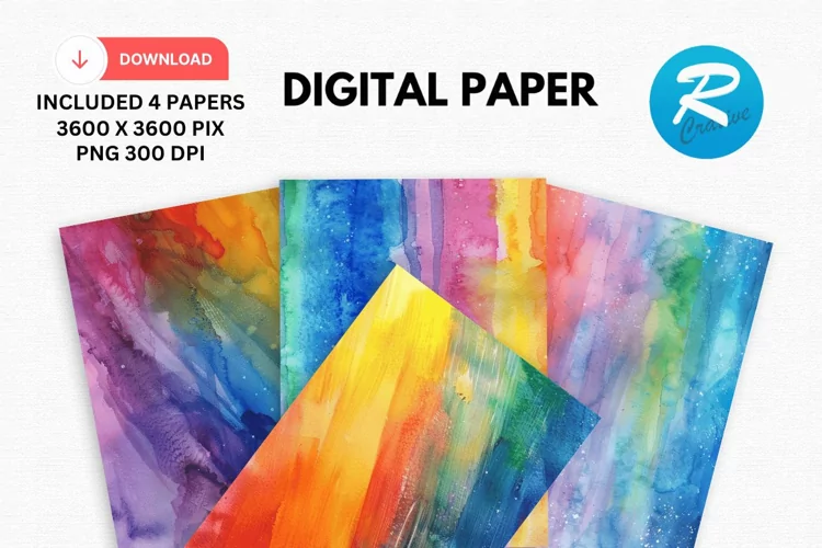 Watercolor Rainbow Digital Paper, Rainbow Background
