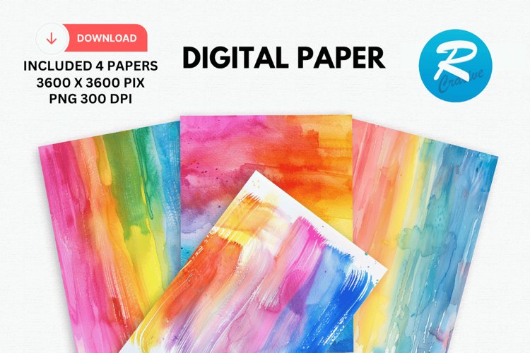 Watercolor Rainbow Digital Paper, Rainbow Background