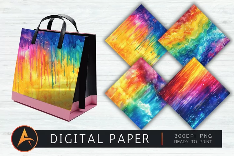 Watercolor Rainbow Electric Rain Digital Paper