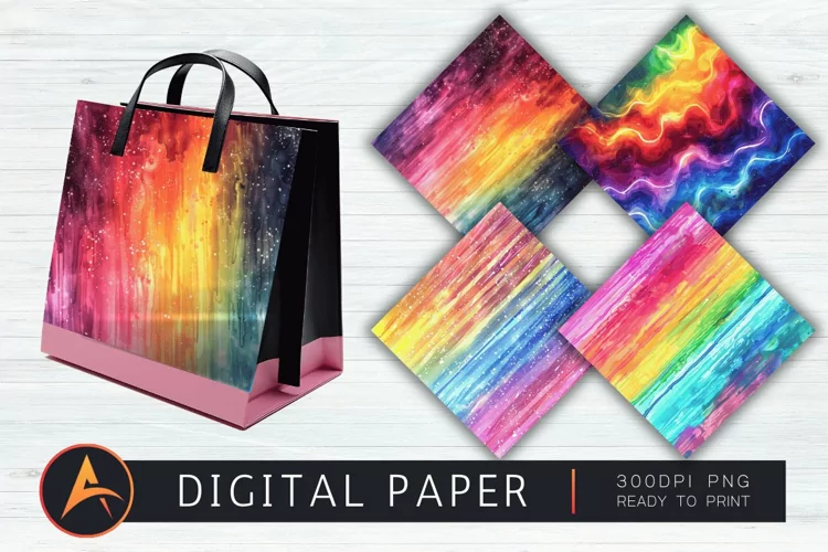 Watercolor Rainbow Electric Rain Digital Paper