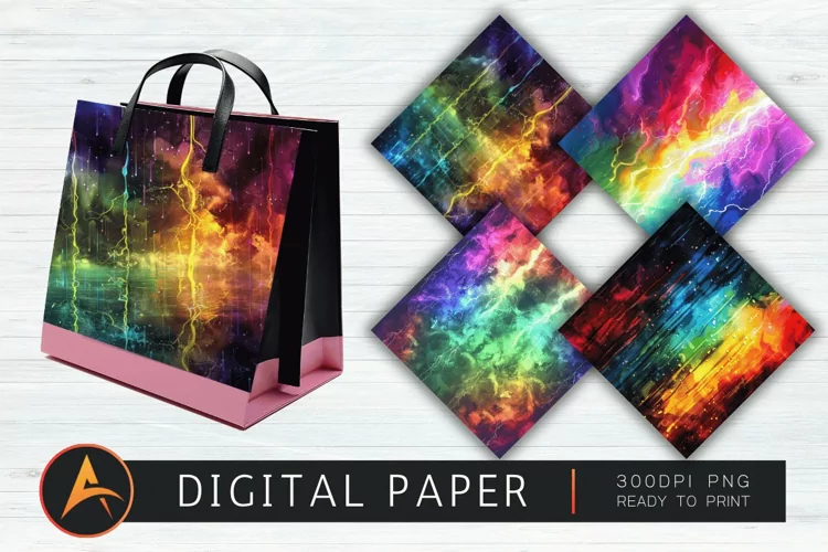 Watercolor Rainbow Electric Rain Digital Paper