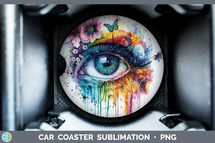 Watercolor Rainbow Eye Car Coaster Sublimation Coaster Desig
