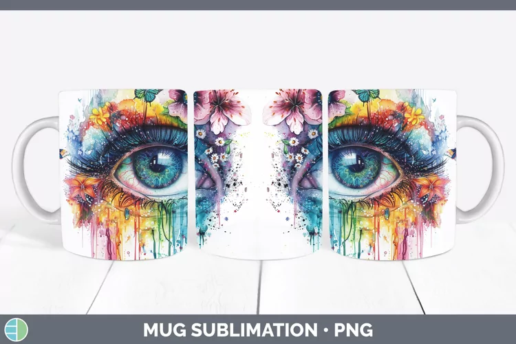 Watercolor Rainbow Eye Mug Wrap Sublimation Coffee Cup Desig