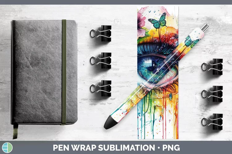 Watercolor Rainbow Eye Pen Wrap Sublimation Epoxy Pen Design