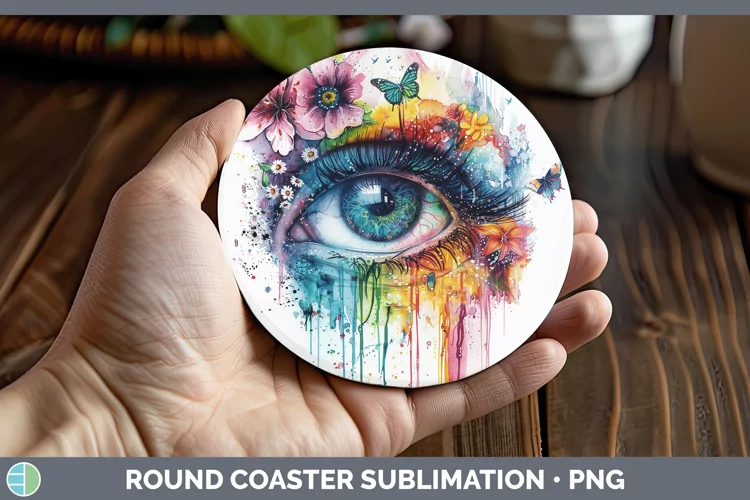 Watercolor Rainbow Eye Round Coaster Sublimation Coaster Des
