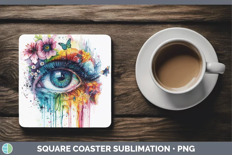 Watercolor Rainbow Eye Square Coaster Sublimation Coaster De