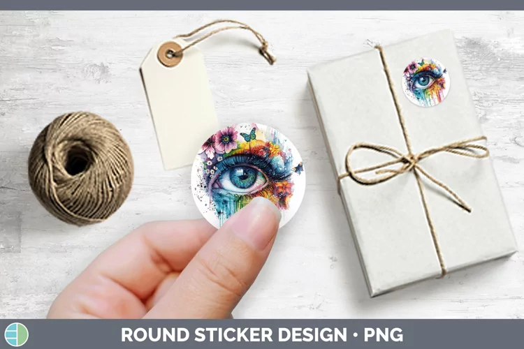 Watercolor Rainbow Eye Stickers | Round Labels Designs