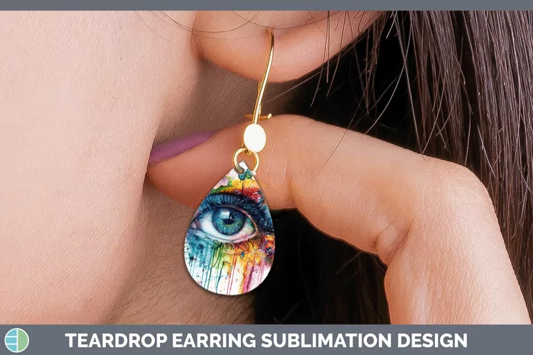 Watercolor Rainbow Eye Teardrop Earrings Sublimation Earring