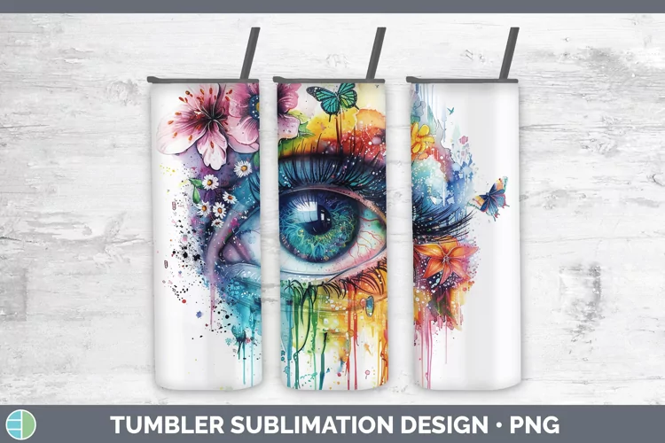 Watercolor Rainbow Eye Tumbler Sublimation 20 oz Skinny Tumb