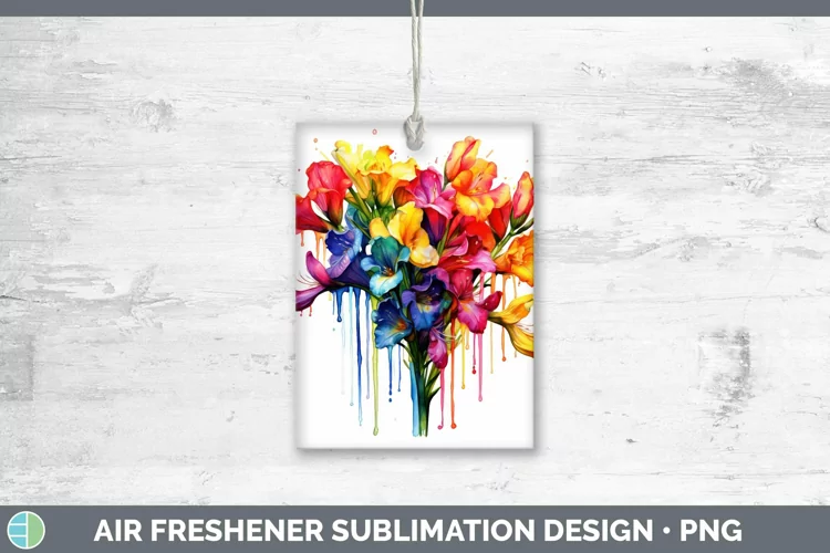 Watercolor Rainbow Freesia Air Freshener | Sublimation Car F