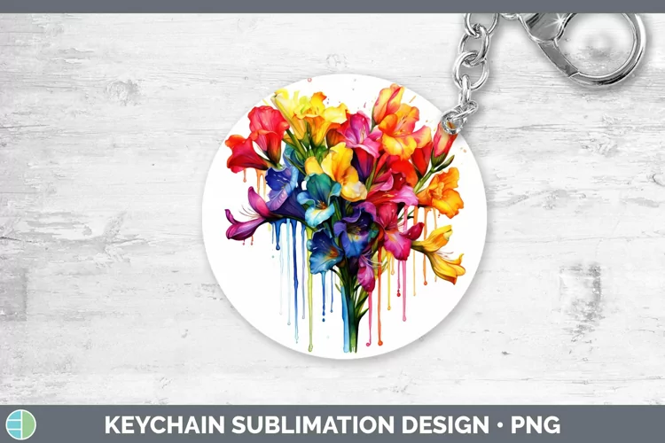 Watercolor Rainbow Freesia Keychain | Sublimation Keyring De